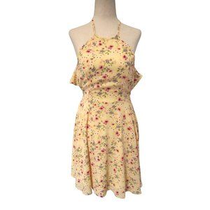 NWT Francescas Miami Womens Taye Dress XS Yellow Floral Ruffle Sleeveless Flare